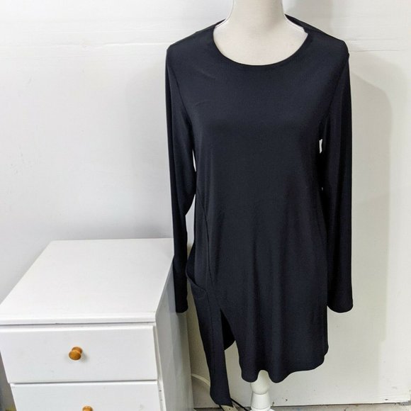 Sympli Tops - SYMPLI Black Asymmetrical Tunic Size 12 with Pocket Long Sleeves